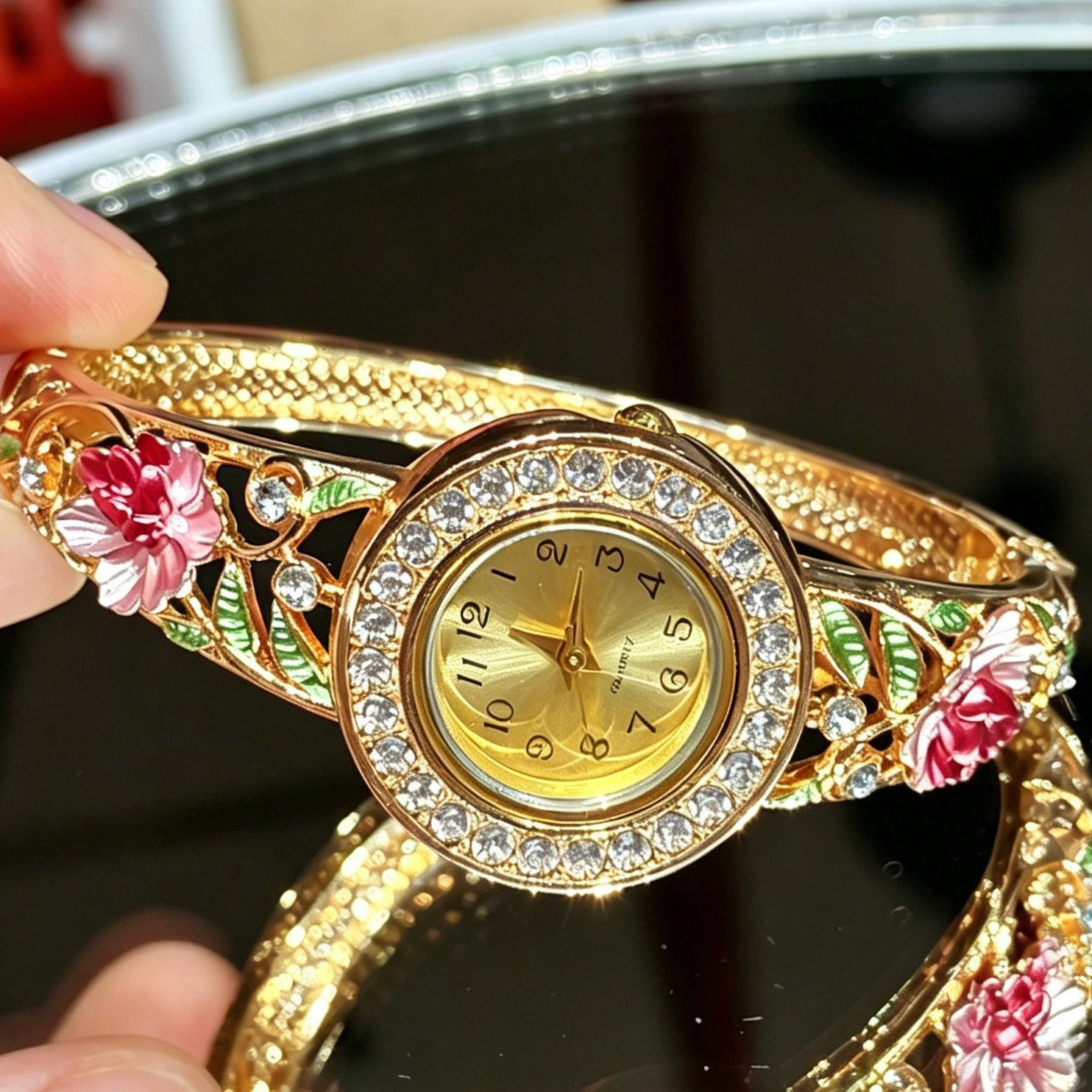 Vintage Gold Enamel Flower Wri - Vintage Digital Watch ulasan dan harga