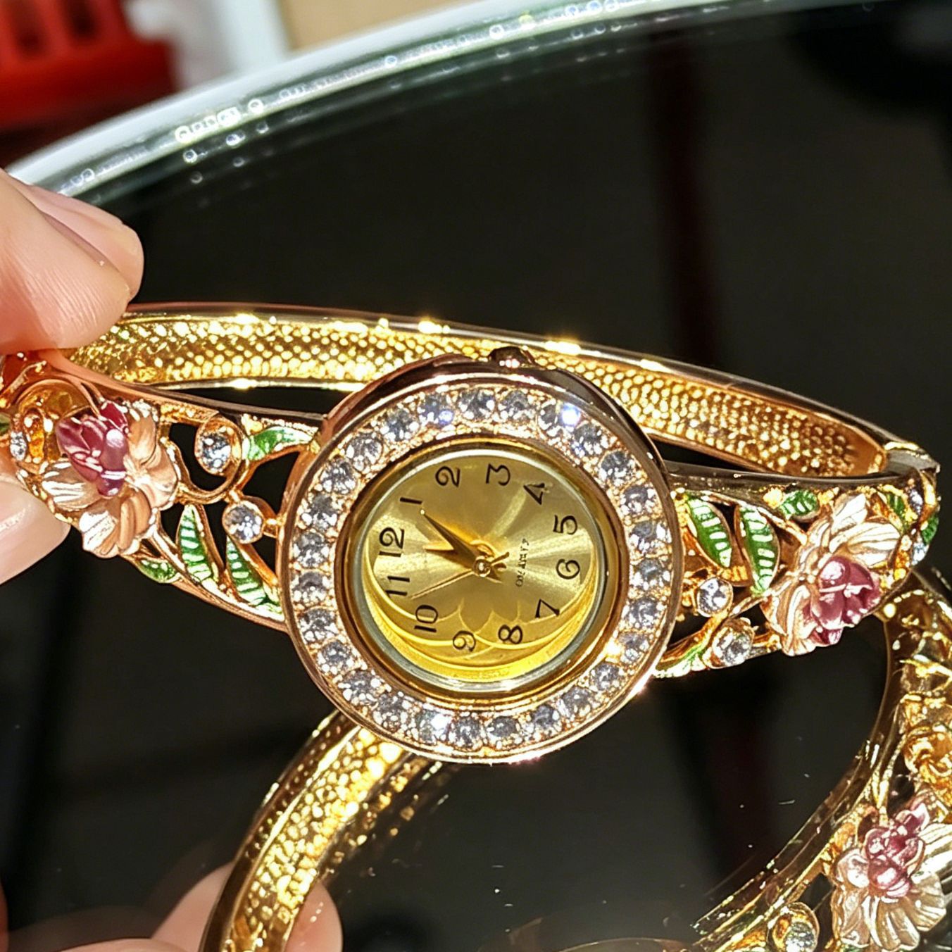 Vintage Gold Enamel Flower Wri - Vintage Digital Watch ulasan dan harga