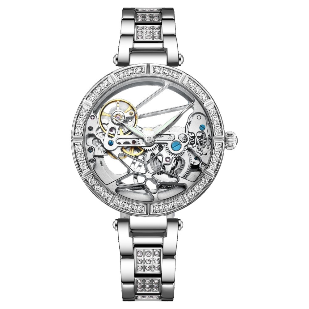 Luxury Skeleton Silver Dial Fa - Skeleton Mechanical Watch ulasan dan harga